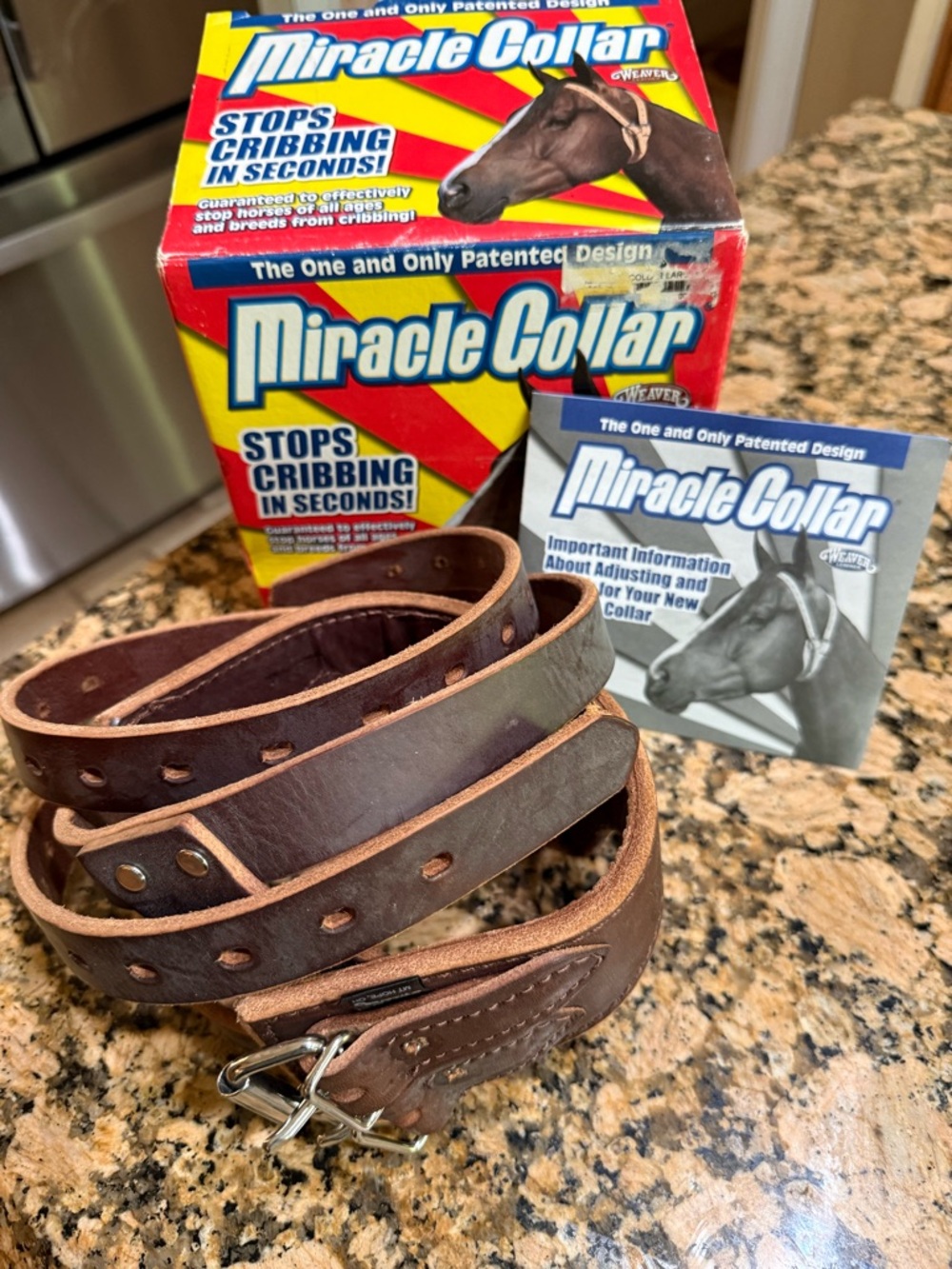 Miracle Collar Leather Anti-Cribbing Strap - Brown Horse size Havana leather